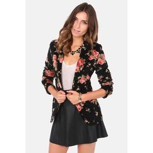 Lulu's Ark & Co Rhapsody in Bloom Floral Black Velvet Blazer Fitted Jacket Small